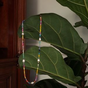 Handmade rainbow beaded necklace with pearls🌈✨